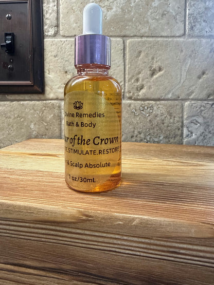 Back label with directions on Divine Remedies Nectar of the Crown hair oil bottle