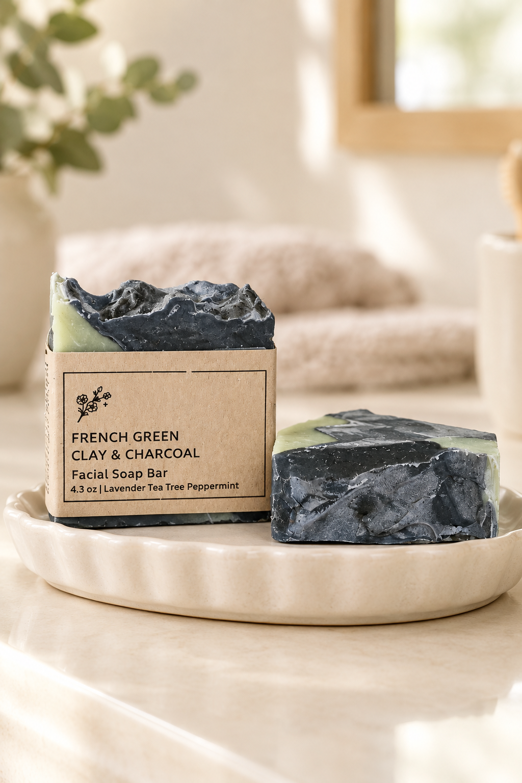 French Green Clay and Charcoal facial soap bars