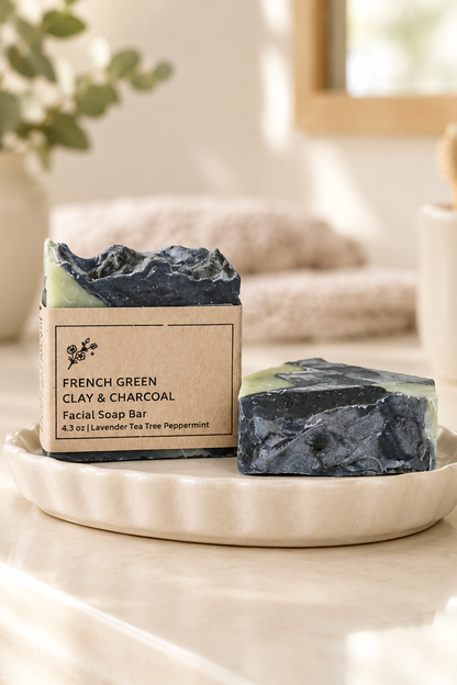 French Green Clay and Charcoal facial soap bars